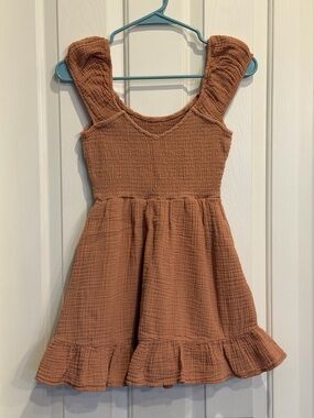 American Eagle Outfitters Rust Ruffle-Hem Cotton Dress